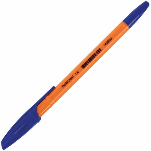 Ручка шариковая ОФИСМАГ "X-333 Orange", СИНЯЯ, корпус оранжевый, узел 1 мм, линия письма 0,5 мм, 143228