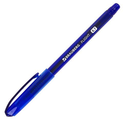 Ручка шариковая масляная BRAUBERG "Flight", СИНЯЯ, корпус синий, узел 0,7 мм, линия письма 0,35 мм, 143343, OBP369