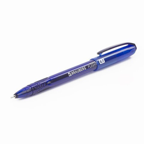 Ручка шариковая масляная BRAUBERG "Flight", СИНЯЯ, корпус синий, узел 0,7 мм, линия письма 0,35 мм, 143343, OBP369