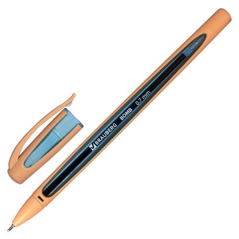 Ручка шариковая масляная BRAUBERG "BOMB GT Pastel", СИНЯЯ, прорезиненный корпус ассорти, узел 0,7 мм, линия письма 0,35 мм, 143347