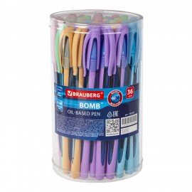 Ручка шариковая масляная BRAUBERG "BOMB GT Pastel", СИНЯЯ, прорезиненный корпус ассорти, узел 0,7 мм, линия письма 0,35 мм, 143347