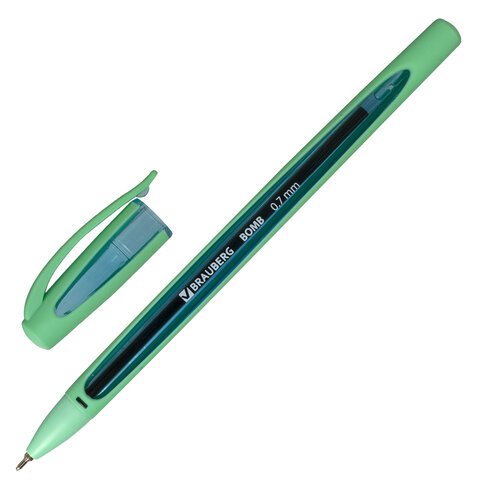 Ручка шариковая масляная BRAUBERG "BOMB GT Pastel", СИНЯЯ, прорезиненный корпус ассорти, узел 0,7 мм, линия письма 0,35 мм, 143347