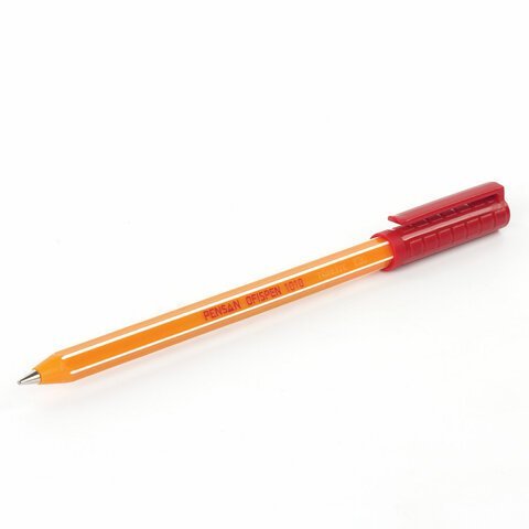 Ручка шариковая масляная PENSAN "Officepen 1010", КРАСНАЯ, корпус оранжевый, узел 1 мм, линия письма 0,8 мм, 1010/60