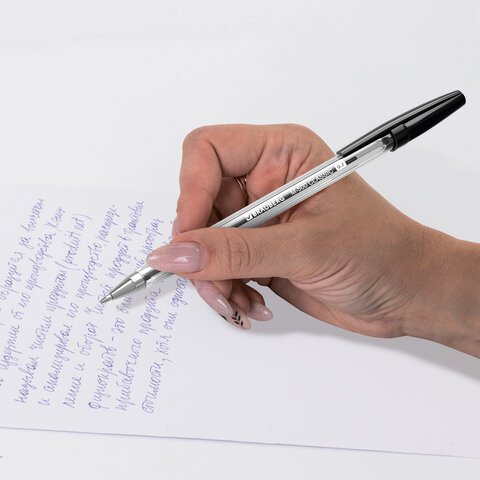 Ручка шариковая BRAUBERG "M-500 CLASSIC", ЧЕРНАЯ, корпус прозрачный, узел 0,7 мм, линия письма 0,35 мм, 143445