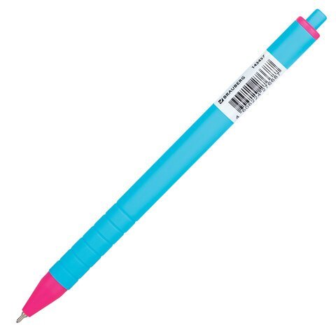 Ручка шариковая автоматическая BRAUBERG "MIX", СИНЯЯ, корпус ассорти, узел 0,7 мм, линия письма 0,35 мм, 143457