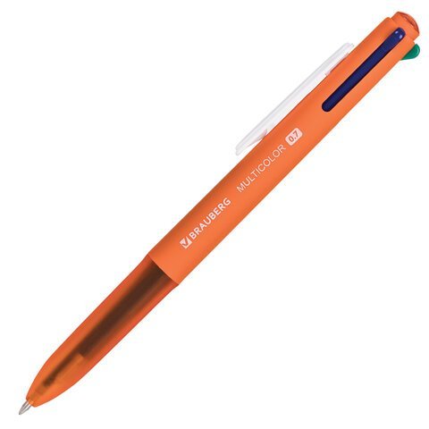 Ручка многоцветная шариковая автоматическая BRAUBERG "MULTICOLOR", 4 ЦВЕТА, корпус ассорти, линия 0,35 мм, 143458
