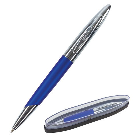 Ручка подарочная шариковая BRAUBERG "Echo", СИНЯЯ, корпус серебристый с синим, линия письма 0,5 мм, 143460