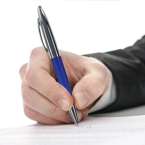Ручка подарочная шариковая BRAUBERG "Echo", СИНЯЯ, корпус серебристый с синим, линия письма 0,5 мм, 143460