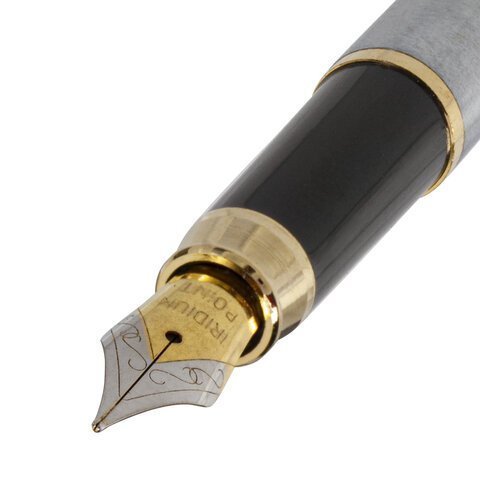 Ручка подарочная перьевая BRAUBERG "Brioso", СИНЯЯ, корпус серебристый с золотистыми деталями, 143464