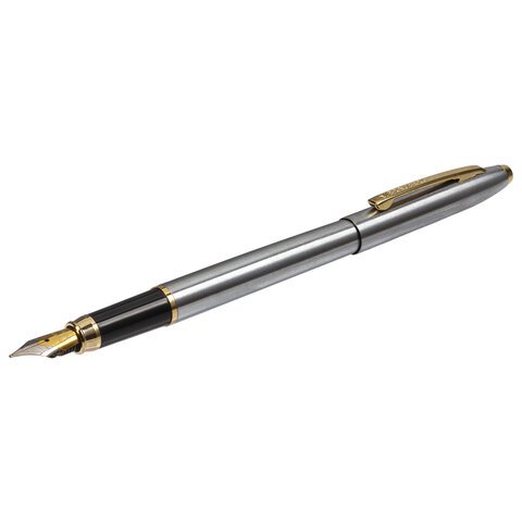 Ручка подарочная перьевая BRAUBERG "Brioso", СИНЯЯ, корпус серебристый с золотистыми деталями, 143464