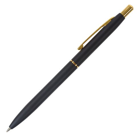 Ручка подарочная шариковая BRAUBERG Brioso, СИНЯЯ, корпус черный с золотистыми деталями, линия письма 0,5 мм, 143466