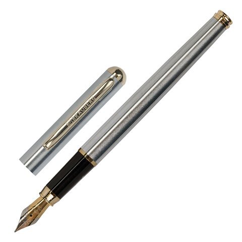 Ручка подарочная перьевая BRAUBERG "Maestro", СИНЯЯ, корпус серебристый с золотистыми деталями, 143469