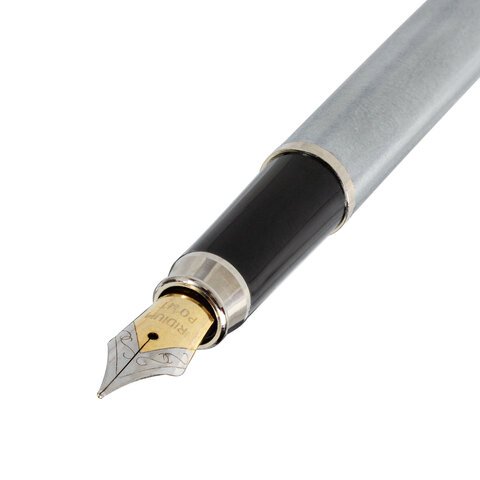 Ручка подарочная перьевая BRAUBERG "Larghetto", СИНЯЯ, корпус серебристый с хромированными деталями, 143475