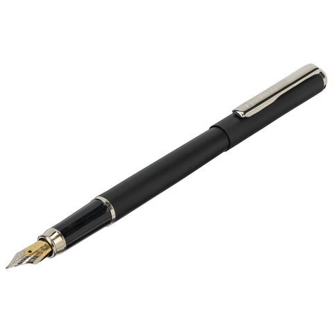 Ручка подарочная перьевая BRAUBERG "Larghetto", СИНЯЯ, корпус черный с хромированными деталями, 143477