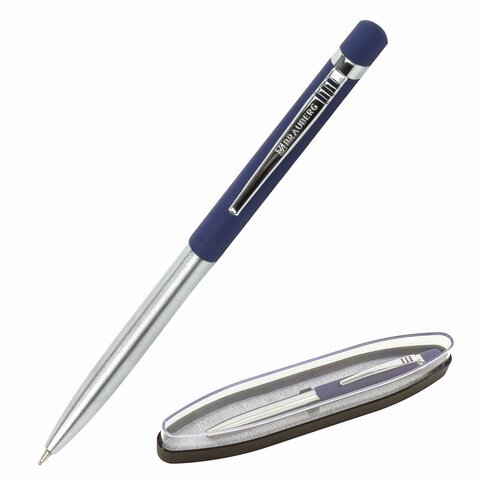 Ручка подарочная шариковая BRAUBERG Ottava, СИНЯЯ, корпус серебристый с синим, линия письма 0,5 мм, 143487