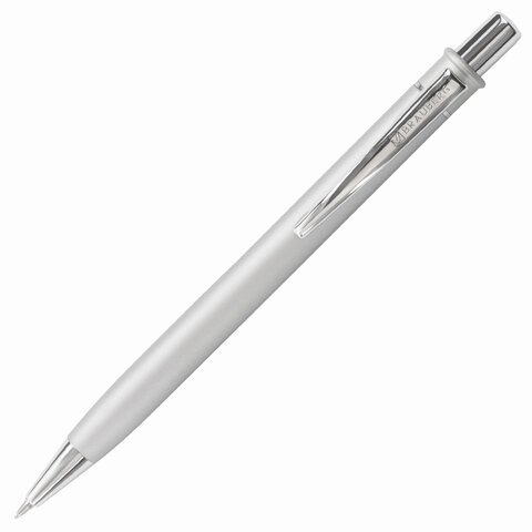 Ручка подарочная шариковая BRAUBERG "Vocale", СИНЯЯ, корпус серебристый с хромированными деталями, линия письма 0,5 мм, 143490