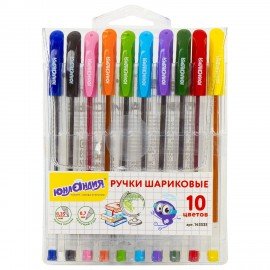 Ручки шариковые масляные ЮНЛАНДИЯ "КЛАССНАЯ", НАБОР 10 цветов, узел 0,7 мм, линия письма 0,35 мм, 143535