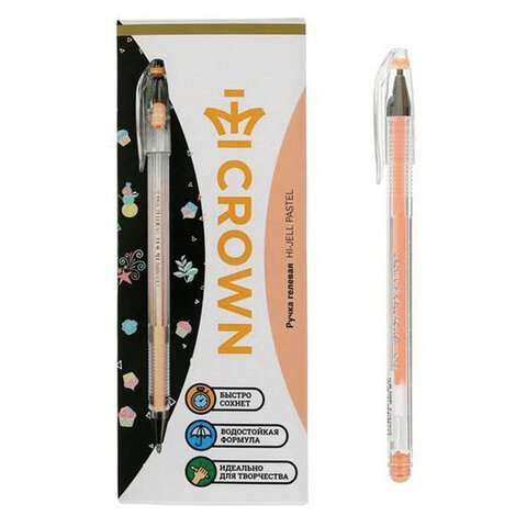 Ручка гелевая CROWN "Hi-Jell Pastel", ОРАНЖЕВАЯ ПАСТЕЛЬ, узел 0,8 мм, линия письма 0,5 мм, HJR-500P