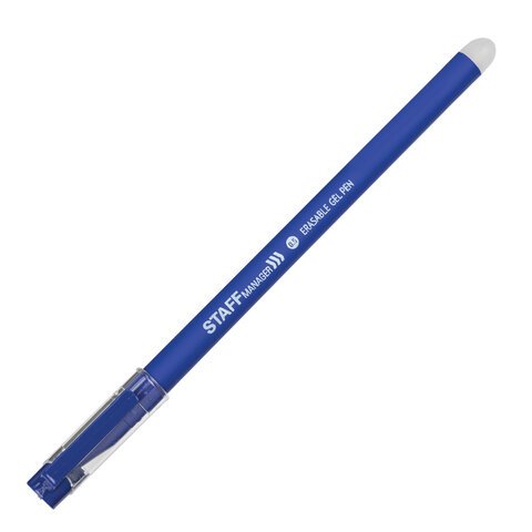 Ручка стираемая гелевая STAFF "Manager" EGP-656, СИНЯЯ, прорезиненный корпус, линия письма 0,35 мм, 143656