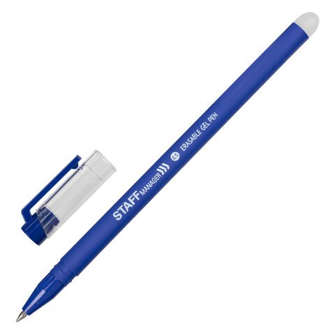Ручка стираемая гелевая STAFF "Manager" EGP-656, СИНЯЯ, + 5 сменных стержней, линия письма 0,35 мм, 143657