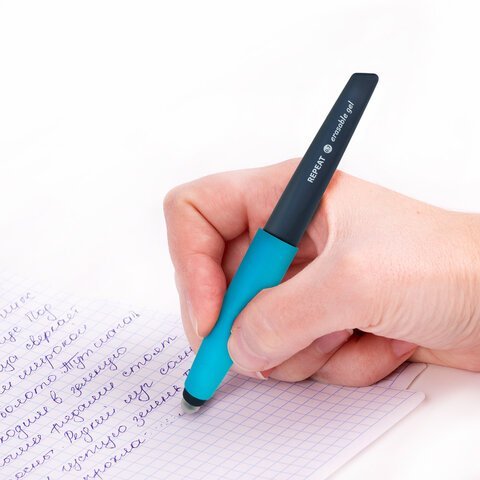 Ручка стираемая гелевая с эргономичным грипом BRAUBERG REPEAT, СИНЯЯ, узел 0,7 мм, линия письма 0,5 мм, 143662