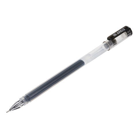 Ручка гелевая STAFF "Basic" GP-675, ЧЕРНАЯ, длина письма 1000 м, игольчатый узел 0,5 мм, линия письма 0,35 мм, 143675
