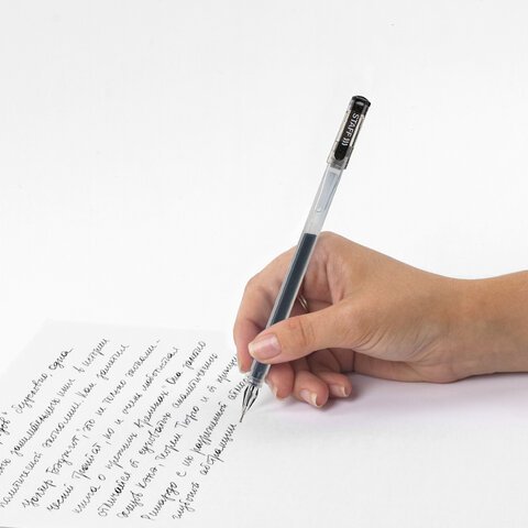 Ручка гелевая STAFF "Basic" GP-675, ЧЕРНАЯ, длина письма 1000 м, игольчатый узел 0,5 мм, линия письма 0,35 мм, 143675