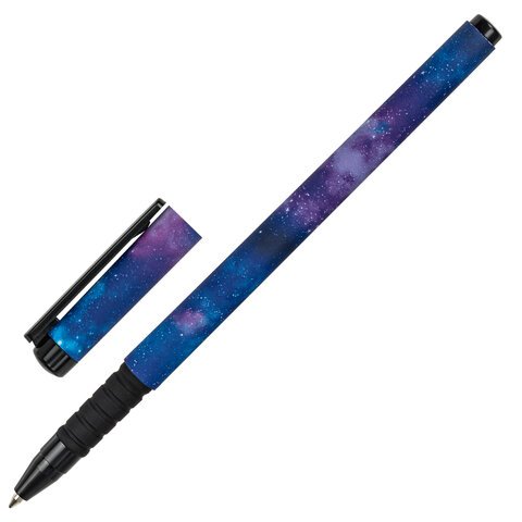 Ручка шариковая BRAUBERG SOFT TOUCH GRIP "SPACE", СИНЯЯ, мягкое покрытие, узел 0,7 мм, 143714