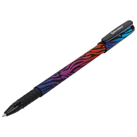 Ручка шариковая BRAUBERG SOFT TOUCH GRIP "NEON ZEBRA", СИНЯЯ, мягкое покрытие, узел 0,7 мм, 143721