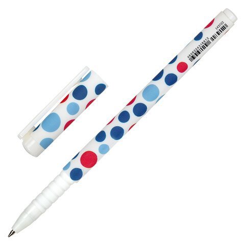 Ручка шариковая BRAUBERG SOFT TOUCH GRIP "DOTS", СИНЯЯ, мягкое покрытие, ассорти, узел 0,7 мм, 143722