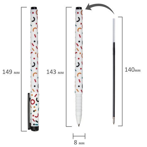 Ручка шариковая BRAUBERG SOFT TOUCH GRIP "CONFETTI", СИНЯЯ, мягкое покрытие, узел 0,7 мм, 143723