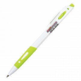 Ручка шариковая автоматическая с грипом STAFF "BP-16 White", СИНЯЯ, ассорти, линия письма 0,35 мм, 143749