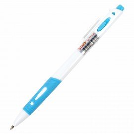 Ручка шариковая автоматическая с грипом STAFF "BP-16 White", СИНЯЯ, ассорти, линия письма 0,35 мм, 143749