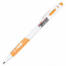 Ручка шариковая автоматическая с грипом STAFF "BP-16 White", СИНЯЯ, ассорти, линия письма 0,35 мм, 143749