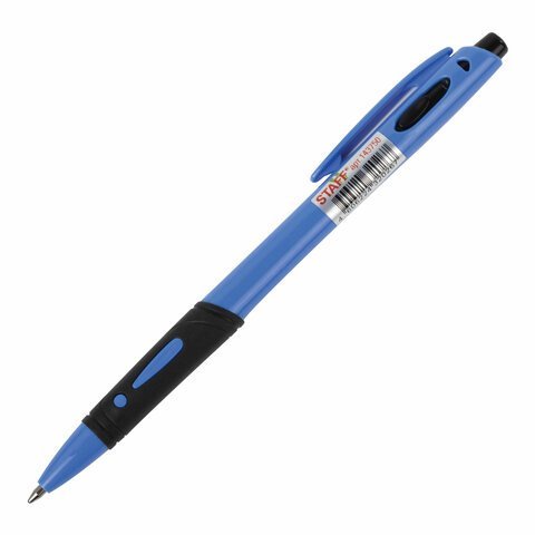 Ручка шариковая автоматическая с грипом STAFF "BP-16 Neon", СИНЯЯ, ассорти, линия письма 0,35 мм, 143750