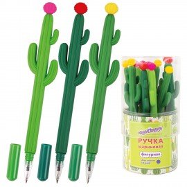 Ручка фигурная шариковая ЮНЛАНДИЯ "Кактус", мягкий силиконовый корпус, ассорти, СИНЯЯ, пишущий узел 0,7 мм, 143774