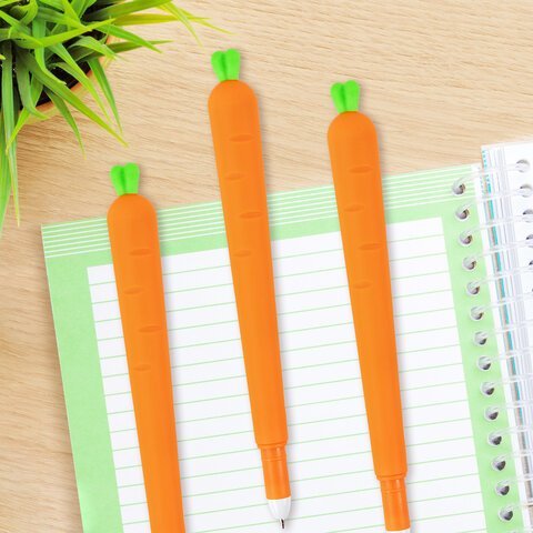 Ручка фигурная шариковая ЮНЛАНДИЯ "Морковка", мягкий силиконовый корпус, СИНЯЯ, пишущий узел 0,7 мм, 143778