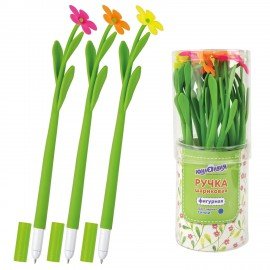 Ручка фигурная шариковая ЮНЛАНДИЯ "Цветочек", мягкий силиконовый корпус, ассорти, СИНЯЯ, пишущий узел 0,7 мм, 143779