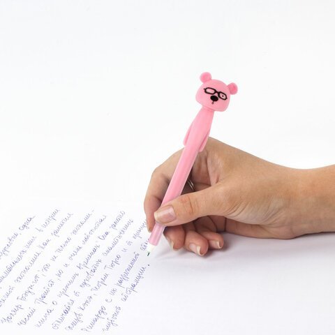 Ручка фигурная шариковая ЮНЛАНДИЯ "Мишка", мягкий силиконовый корпус, ассорти, СИНЯЯ, пишущий узел 0,7 мм, 143780