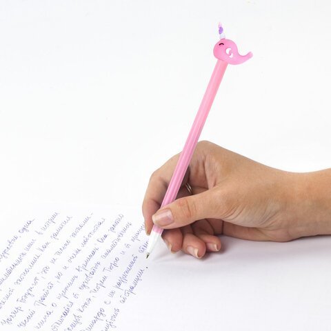 Ручка с топпером шариковая ЮНЛАНДИЯ "Кит-Единорог", корпус ассорти, СИНЯЯ, пишущий узел 0,7 мм, 143783