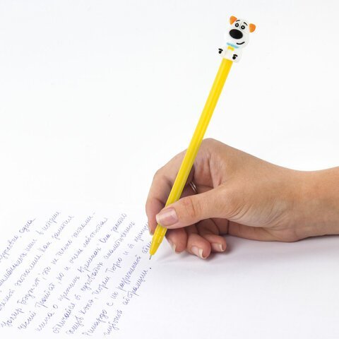 Ручка с топпером шариковая ЮНЛАНДИЯ "Собачка", корпус ассорти, СИНЯЯ, пишущий узел 0,7 мм, 143807