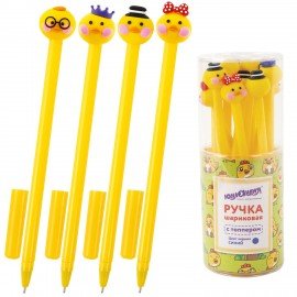 Ручка с топпером шариковая ЮНЛАНДИЯ "Цыпленок", корпус ассорти, СИНЯЯ, пишущий узел 0,7 мм, 143808