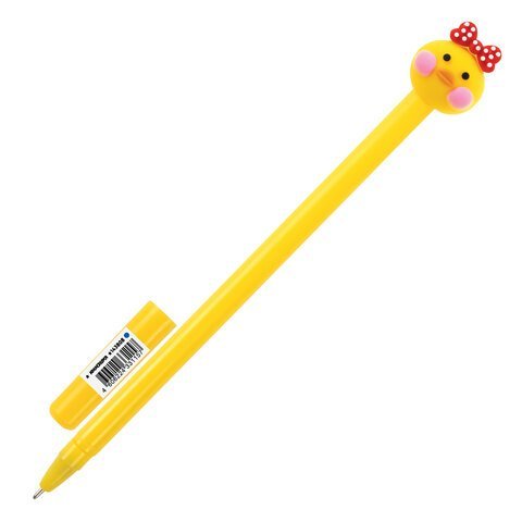 Ручка с топпером шариковая ЮНЛАНДИЯ "Цыпленок", корпус ассорти, СИНЯЯ, пишущий узел 0,7 мм, 143808