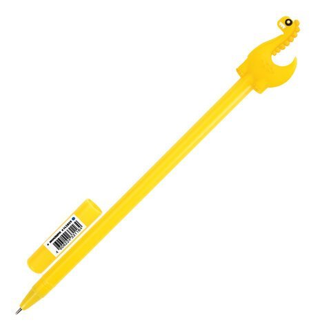 Ручка с топпером шариковая ЮНЛАНДИЯ "Динозаврик", корпус ассорти, СИНЯЯ, пишущий узел 0,7 мм, 143809