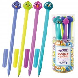 Ручка с топпером шариковая ЮНЛАНДИЯ "Птенец", корпус ассорти, СИНЯЯ, пишущий узел 0,7 мм, 143811