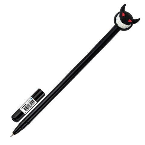 Ручка с топпером шариковая ЮНЛАНДИЯ "Чертёнок", корпус ассорти, СИНЯЯ, пишущий узел 0,7 мм, 143812