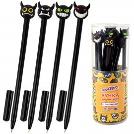 Ручка с топпером шариковая ЮНЛАНДИЯ "Чертёнок", корпус ассорти, СИНЯЯ, пишущий узел 0,7 мм, 143812