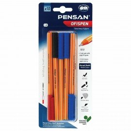 Ручки масляные PENSAN "Officepen", НАБОР 10 шт., АССОРТИ, узел 1 мм, линия письма 0,5 мм, 1010/B10