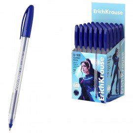 Ручка шариковая масляная ERICH KRAUSE "U-108 Classic" СИНЯЯ, корпус прозрачный, узел 1,0 мм, линия письма 0,3 мм, 47564