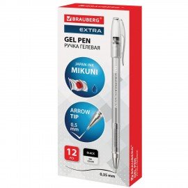 Ручка гелевая BRAUBERG "EXTRA", ЧЕРНАЯ, корпус прозрачный, узел 0,5 мм, линия 0,35 мм, 143900